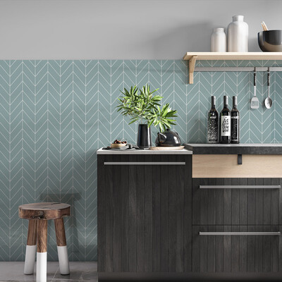 Sage Glossy Chevron Ceramic Tile 2×6 (DC00203)