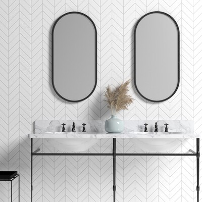 Blanco Real Glossy Chevron Ceramic Tile 2×6 (DC00271)