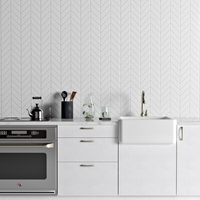 Blanco Real Glossy Chevron Ceramic Tile 2×6 (DC00271)