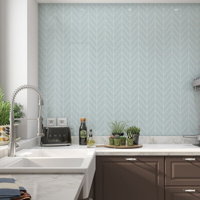 Seafoam Glossy Chevron Ceramic Tile 2×6 (DC00272)