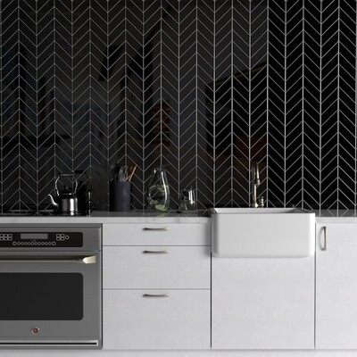 Charcoal Glossy Chevron Ceramic Tile 2×6 (DC00355)
