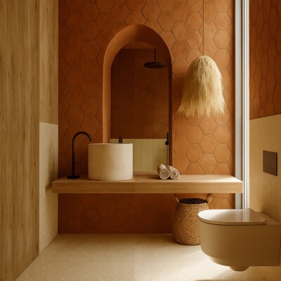 Hand Made Matte Hexagon 8 Terracotta Tile 8 (DC00427) Room Scene Image