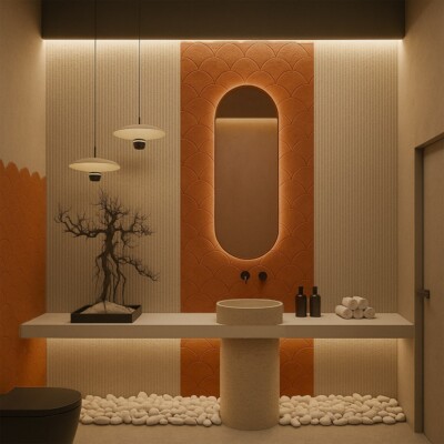 Hand Made Matte Fan Terracotta Tile 8 (DC00428) Room Scene Image