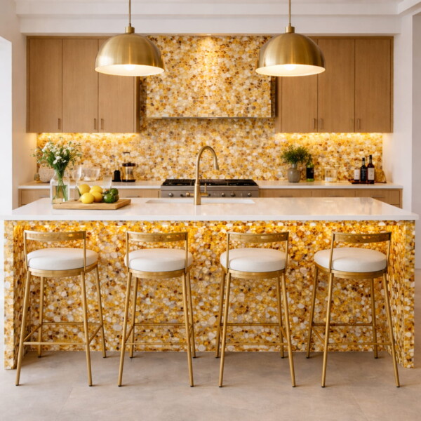 Light Honey Glossy Gloss Glass Mosaics 12×12