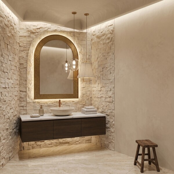 Sahara Beige Rock Face 1×2 Marble Mosaics 12 5/8×12 5/8