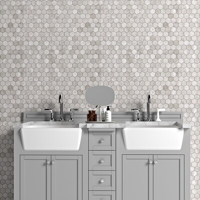 Silver Mystique Polished Hexagon Marble Mosaic 10 3/8×12 (MS00699)