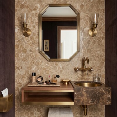 Emperador Light Polished Hexagon Marble Mosaics 10 3/8×12 (MS00774) Room Scene Image