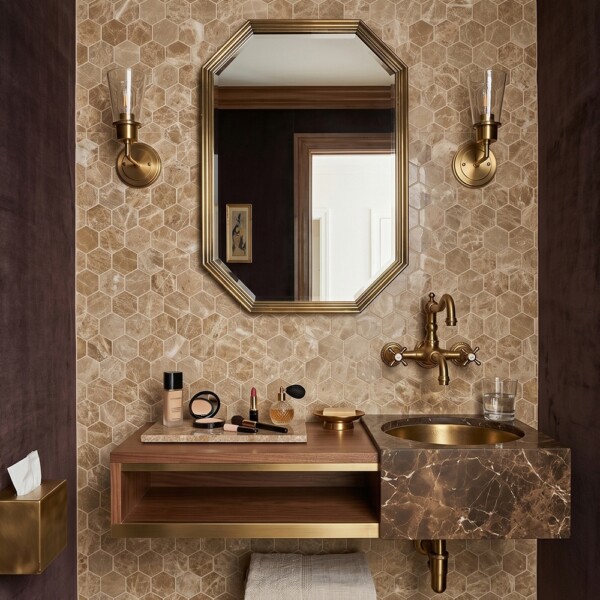 Emperador Light Polished Hexagon Marble Mosaics 10 3/8×12
