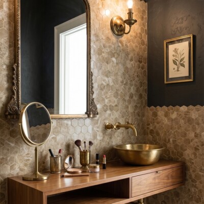 Emperador Light Polished Hexagon Marble Mosaics 10 3/8×12 (MS00774) Room Scene Image