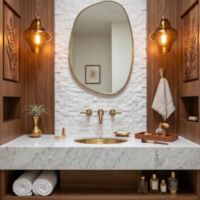 Carrara T Rock Face 1×2 Marble Mosaics 12 5/8×12 5/8 (MS00963) Room Scene Image