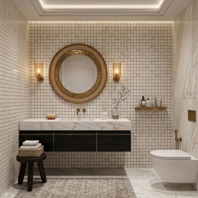 European Sugar Polished 1×1 Marble Mosaics 12×12 (MS00968) Room Scene Image