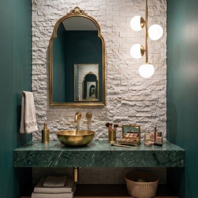 Sky Blue Rock Face 1×2 Marble Mosaics 12 5/8×12 5/8 (MS01061) Room Scene Image