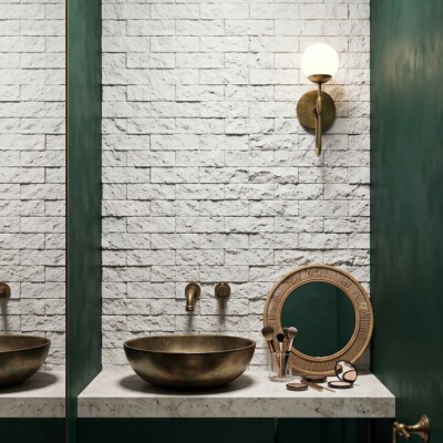Sky Blue Rock Face 1×2 Marble Mosaics 12 5/8×12 5/8 (MS01061) Room Scene Image