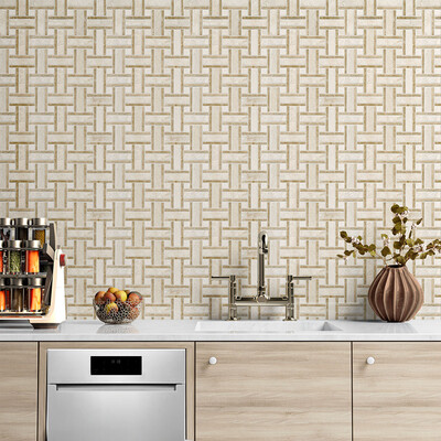 Royal Beige Polished Thin Basket Marble Mosaic 12×12 (MS01174)
