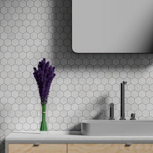 Bianco Dolomiti Polished Hexagon 2 Marble Mosaics 10 3/8×12