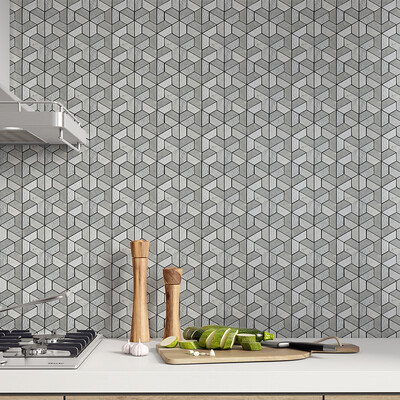 Thala Gray Textured 3d Hexagon Limestone Mosaic 10 3/8×12 (MS01268)