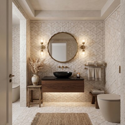 Thala Beige Textured 3d Hexagon Limestone Mosaics 10 3/8×12 (MS01272) Room Scene Image