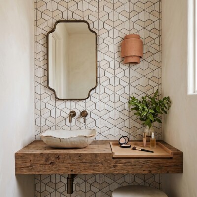 Thala Beige Textured 3d Hexagon Limestone Mosaics 10 3/8×12 (MS01272) Room Scene Image