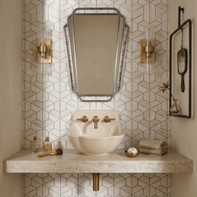 Thala Beige Textured 3d Hexagon Limestone Mosaics 10 3/8×12 (MS01272) Room Scene Image