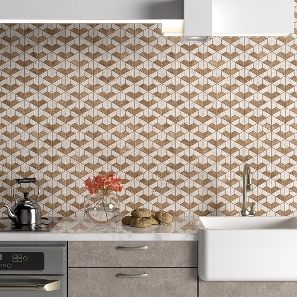 Noce Textured 3d Hexagon Travertine Mosaics 10 3/8×12