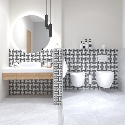 Alpina White Honed Lattice Marble Mosaic 12×12 (MS01332) Carrara T Polished Marble Tile 2 3/4×5 1/2 (TL13313)