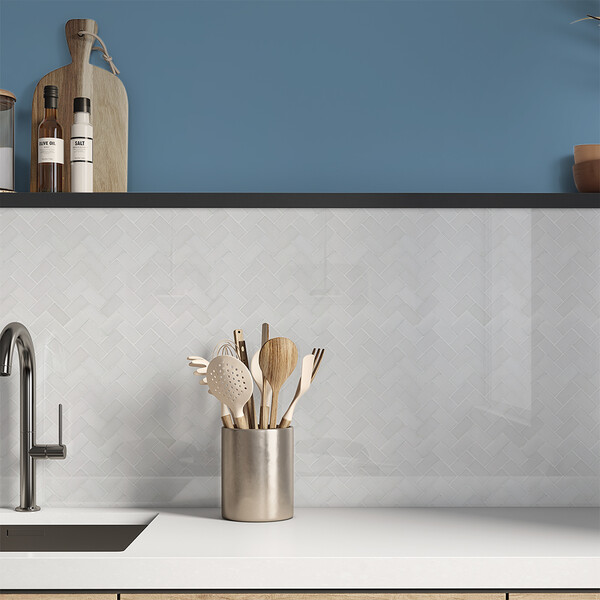 Alpina White Polished Herringbone Marble Mosaics 12 1/8×13 3/8