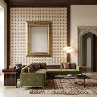 Delicate Beige Polished Basket Weave Marble Mosaics 12×12 (MS01439) Room Scene Image