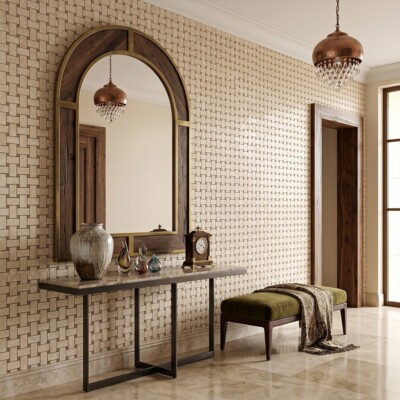Delicate Beige Polished Basket Weave Marble Mosaics 12×12 (MS01439) Room Scene Image