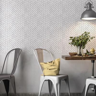 Carrara T Polished Herringbone Marble Mosaic 12 1/8×13 3/8 (MS01466)