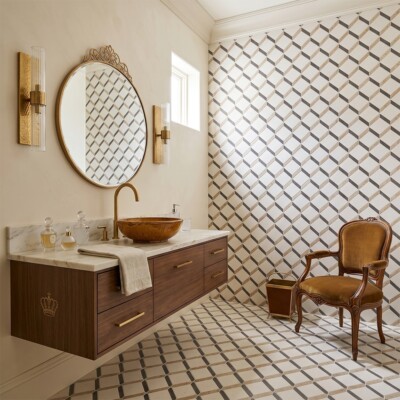 Champagne, Seashell, Bosphorus Honed Steps 3d Limestone Mosaics 14 9/16×14 15/16 (MS01747) Room Scene Image