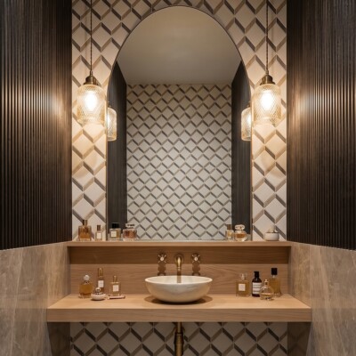 Champagne, Seashell, Bosphorus Honed Steps 3d Limestone Mosaics 14 9/16×14 15/16 (MS01747) Room Scene Image