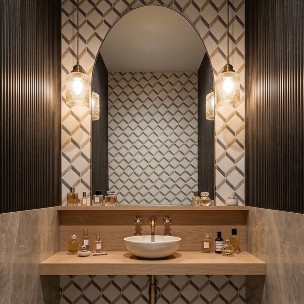Champagne, Seashell, Bosphorus Honed Steps 3d Limestone Mosaics 14 9/16×14 15/16