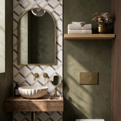 Champagne, Seashell, Bosphorus Honed Steps 3d Limestone Mosaics 14 9/16×14 15/16 (MS01747) Room Scene Image