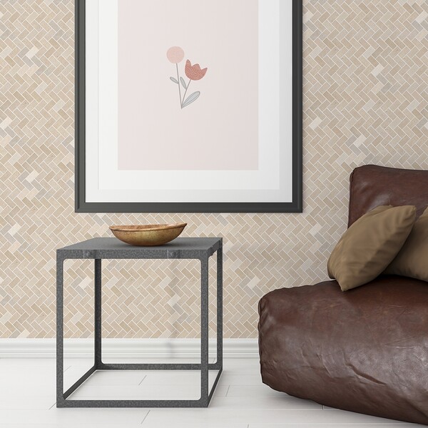 Sahara Beige Honed Herringbone Marble Mosaics 12 1/8×13 3/8
