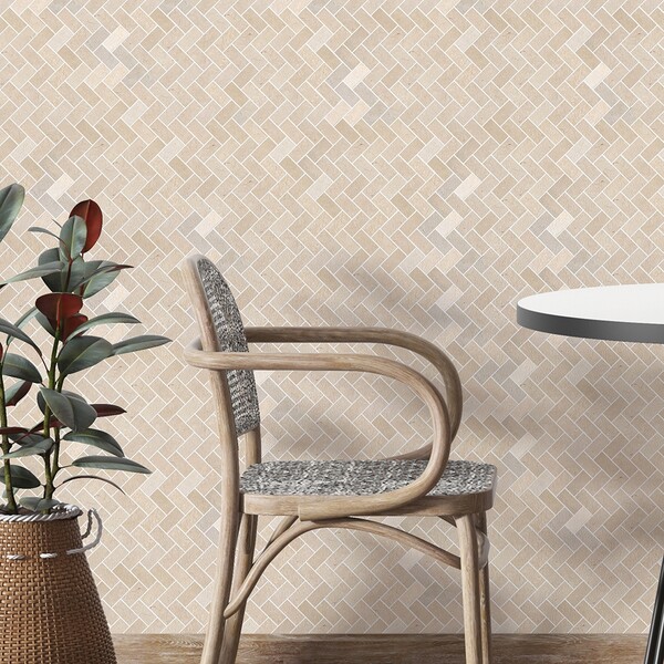 Sahara Beige Honed Herringbone Marble Mosaics 12 1/8×13 3/8