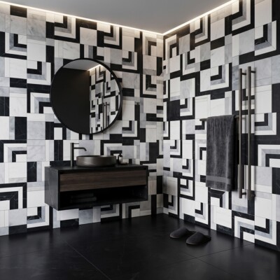 Una Polished Marble Mosaics 12×13 3/16 (MS01982) Room Scene Image