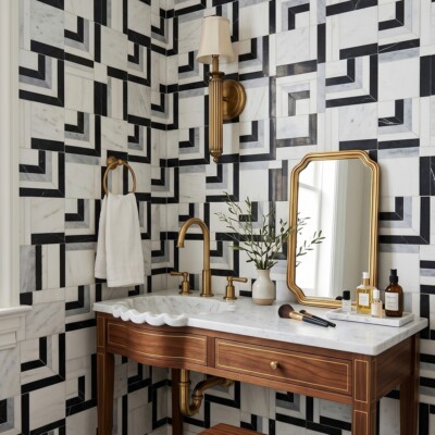 Una Polished Marble Mosaics 12×13 3/16 (MS01982) Room Scene Image