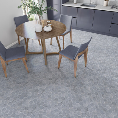 Bardiglio Light Honed Hexagon Marble Mosaic 10 3/8×12 (MS02039)