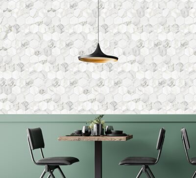 Calacatta Gold Polished Hexagon Marble Mosaic 12×12 (MS90098)