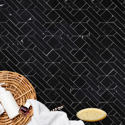 Black Honed Stucco Marble Waterjet Mosaics 4×7 1/2 (MS90272)