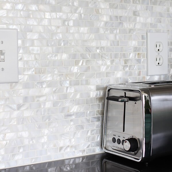 Madre Perla Polished 3/5×1 Mini Staggered Iridescent Shell Mosaics 12×12