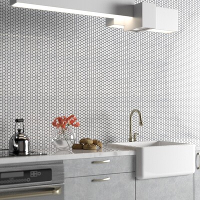 Bella White Polished Penny Round Marble Mosaic 11 1/2×11 1/2 (MS90341)