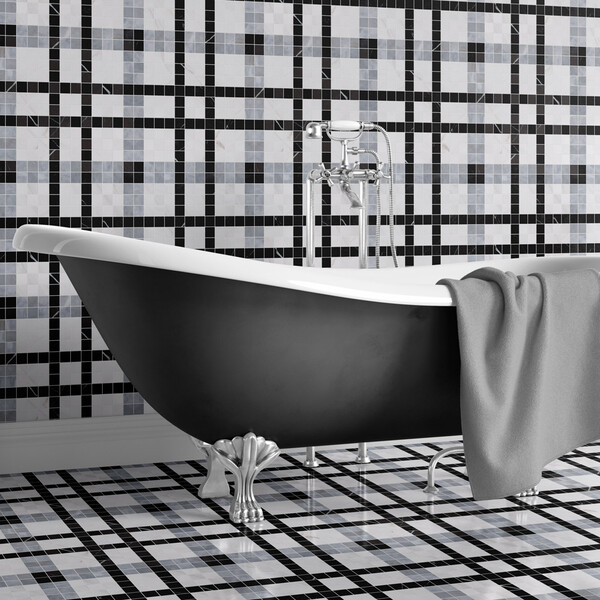 Black, Bianco Dolomiti, Afyon Gray Multi Finish Checker Marble Mosaics 12×12