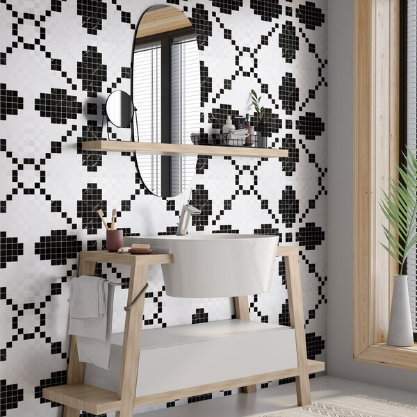 Black, Bianco Dolomiti Multi Finish Ziggurat Marble Mosaics 12×12