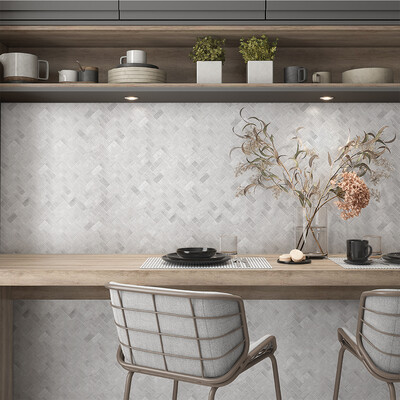 Italian Carrara Honed Herringbone Marble Mosaic 12 1/8×13 3/8 (MS99025)