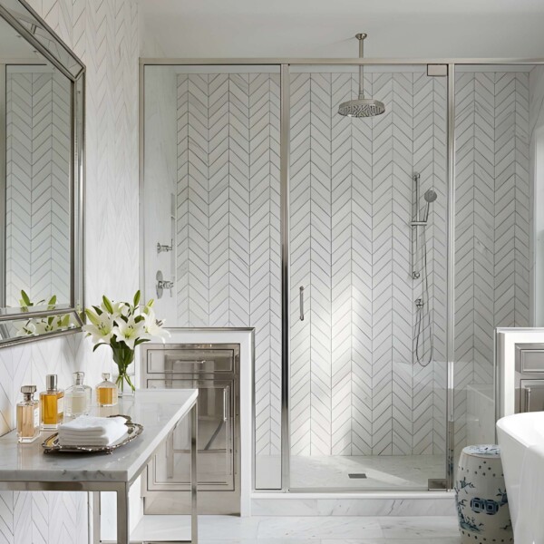 Bianco Dolomiti Polished Chevron Waterjet Marble Waterjet Mosaics 13×10