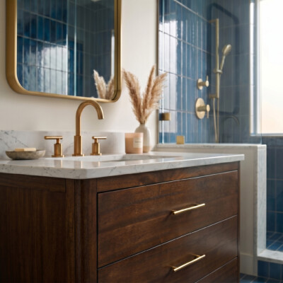 Carrara Contour Warm Walnut Bathroom Vanities 37×22 (PS73004) Room Scene Image