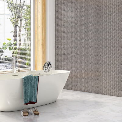 Carrara T Polished Marble Tile 12×12 (TL13372) Gris Ardoise Matte Chevron Porcelain Mosaic 17×7 3/4 (WVT00034)
