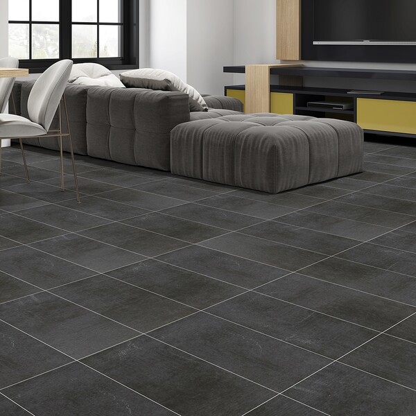 Azulejos de porcelana con aspecto de hormigón mate color carbón de 12 x 24 pulgadas