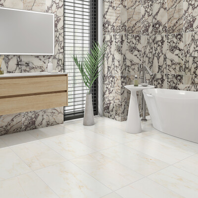 Calacatta Cremo Honed Marble Tile 12×24 (TL18305) Violetta Polished Marble Tile 12×24 (TL19213)